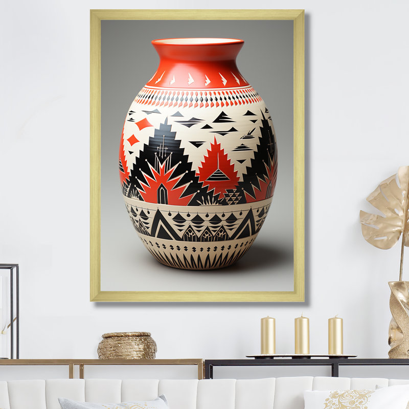 Poterie Native Pueblo sur toile, Cadre doré simple, H 32 po x l 24 po x P 1 po