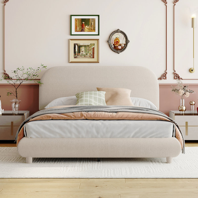 Lit plateforme en tissu d'ameublement Teddy, Lit double