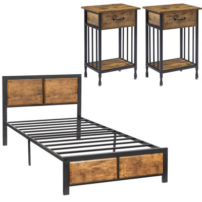 Ensemble de chambre et de lit en bois 3 pièces Kempst