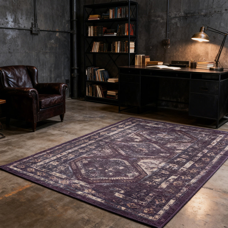Vintage Burgundy Area Rugs 4x6ft, Washable Rug Non Slip, Low-Pile Soft Distressed Floor Mat for Living Room, Bedroom, Kitchen, Office, Dorm, Dinning Room