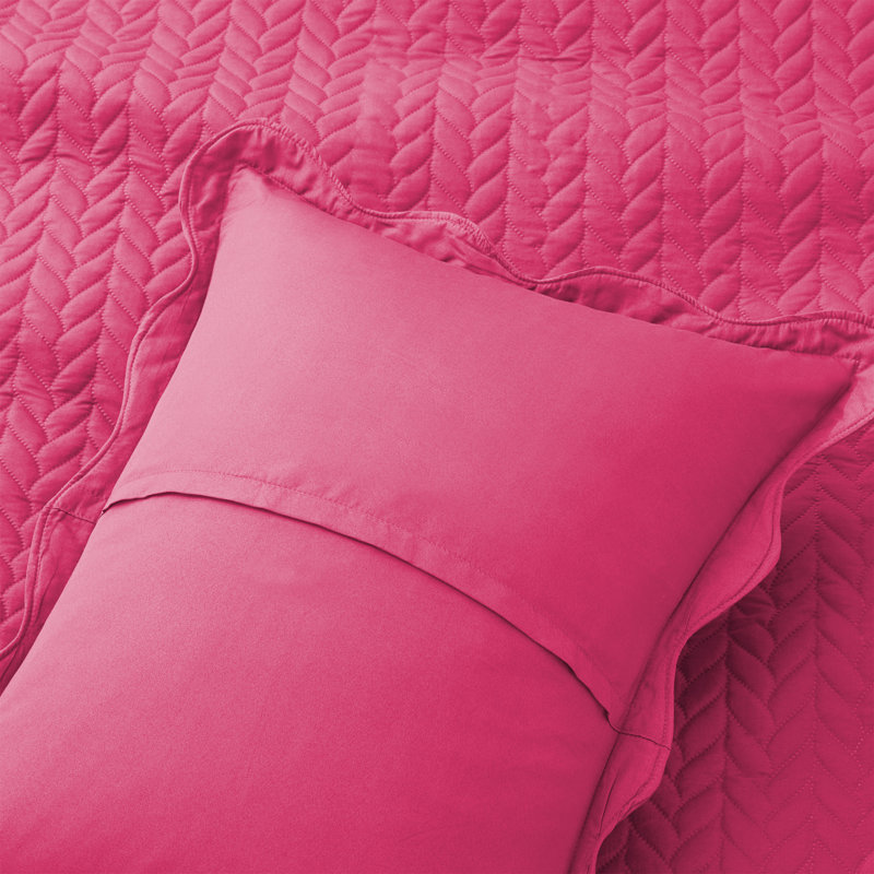 Microfiber Embossed Oversized Bedspread Set With Shams – Modern & Contemporary, Machine Washable, Dust-Resistant, Pink