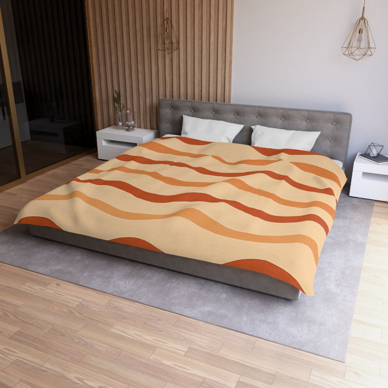 Microfiber Duvet Cover Boho Style, Design 30, King Duvet Cover, Red/Orange/White