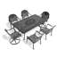 L'ensemble de salle à manger toutes saisons en fonte d'aluminium comprend 2 chaises pivotantes, 4 chaises et une table rectangulaire avec cadre noir