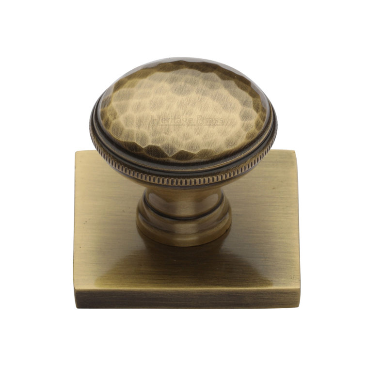 Heritage Brass Cabinet Knob Diamond Cut Design with Square Backplate