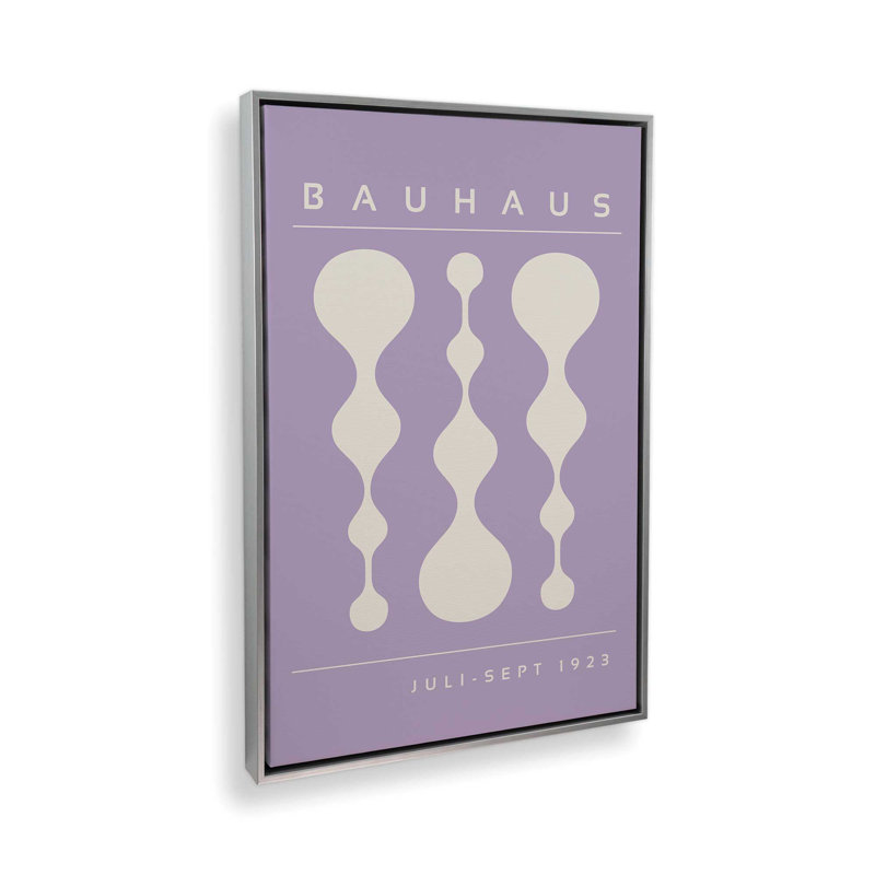 Affiche rétro Bauhaus II , H 48 po x l 32 po, Toile à cadre flottant mauve, Chrome poli