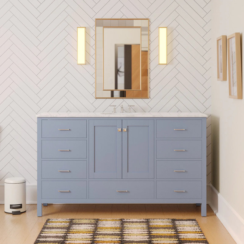 Claudett 60'' Single Bathroom Vanity with Top, Engineered Carrara, Powder Blue