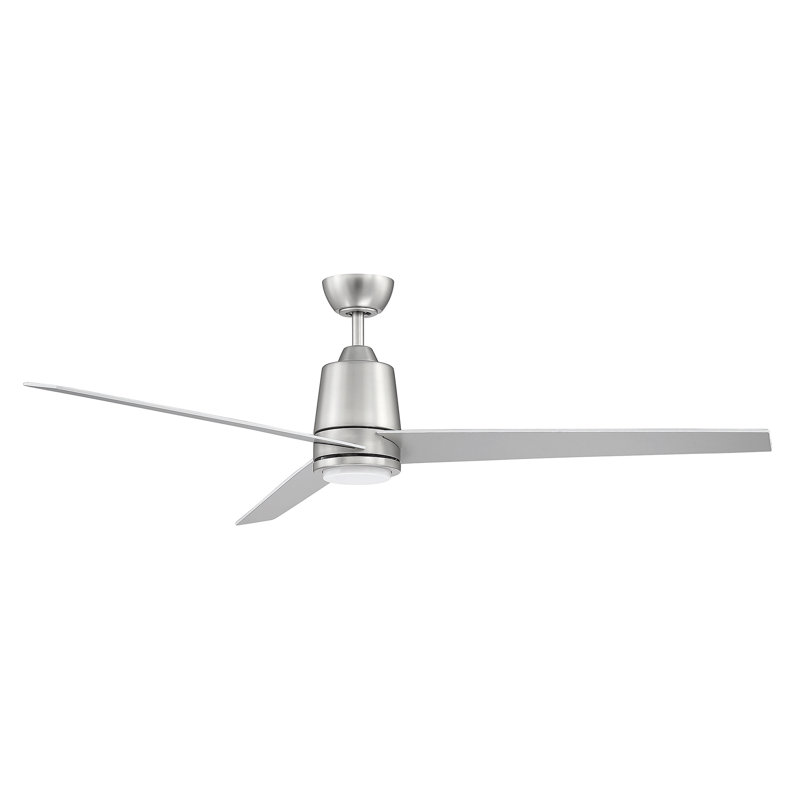 Ventilateur de plafond standard à DEL à 3 pales de 56 po avec télécommande et ensemble d'éclairage Ameelah, Nickel brossé