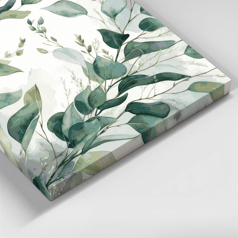 Art mural sur toile botanique eucalyptus beige, H 12 po x l 18 po
