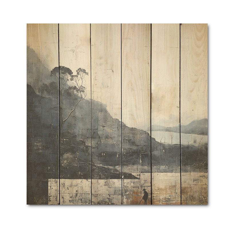 Minimalisme noir et blanc campagne - campagne, art mural sur bois de pin naturel, H 25 po x l 25 po