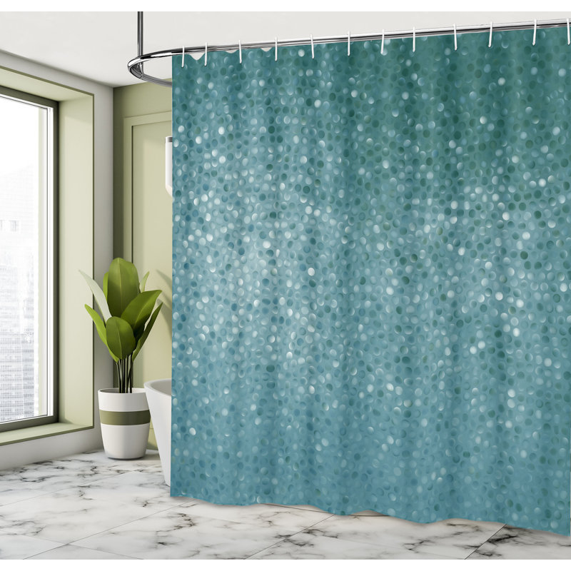 Ensemble de rideau de douche + crochets, H 69 po x l 75 po, Bleu sarcelle / Blanc