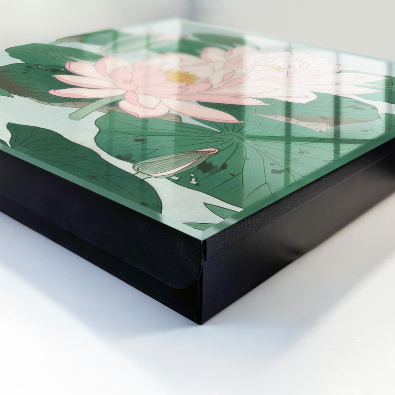 Key storage cabinet, Opens to the left, 30x30x5, Black, Pink lilies against a background of green leaves, 