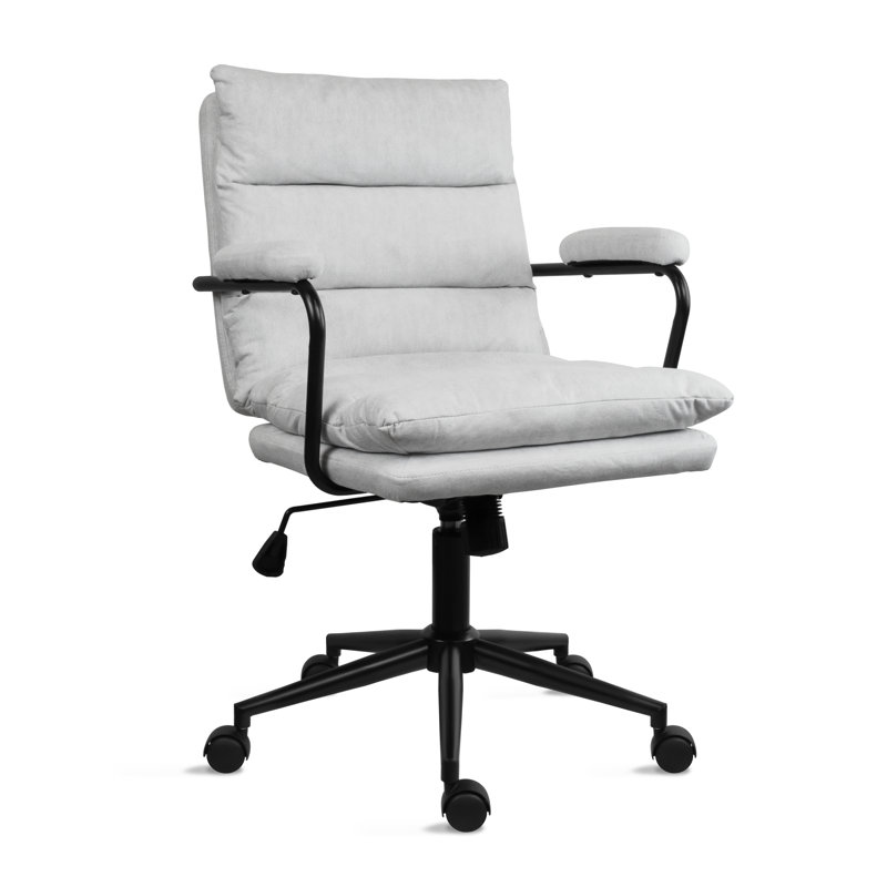 Chaise de bureau moderne à dossier moyen avec siège et dossier rembourrés en tissu Ebern Designs Jergis, Blanc