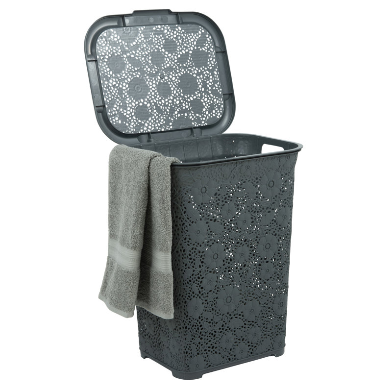 Plastic Laundry Hamper with Handles, Gray