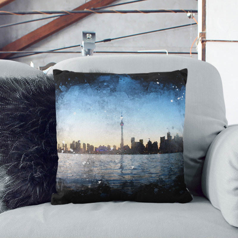 Toronto Skyline Paint Splash Scatter Cushion, 40cm H x 40cm W x 15cm D, Blue