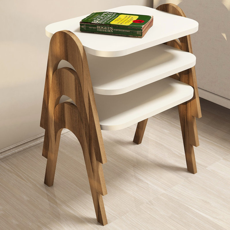 Side Table Set, Walnut White