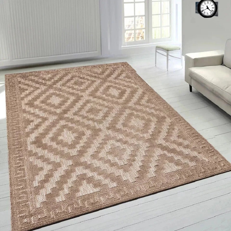 Chevron Machine Tufted Indoor / Outdoor Area Rug, Rectangle 200 x 290 cm, Beige