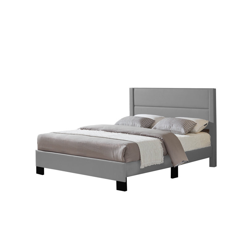 Lit plateforme tapissier avec tête de lit capitonnée horizontale, gris, très grand, Gris, Très grand