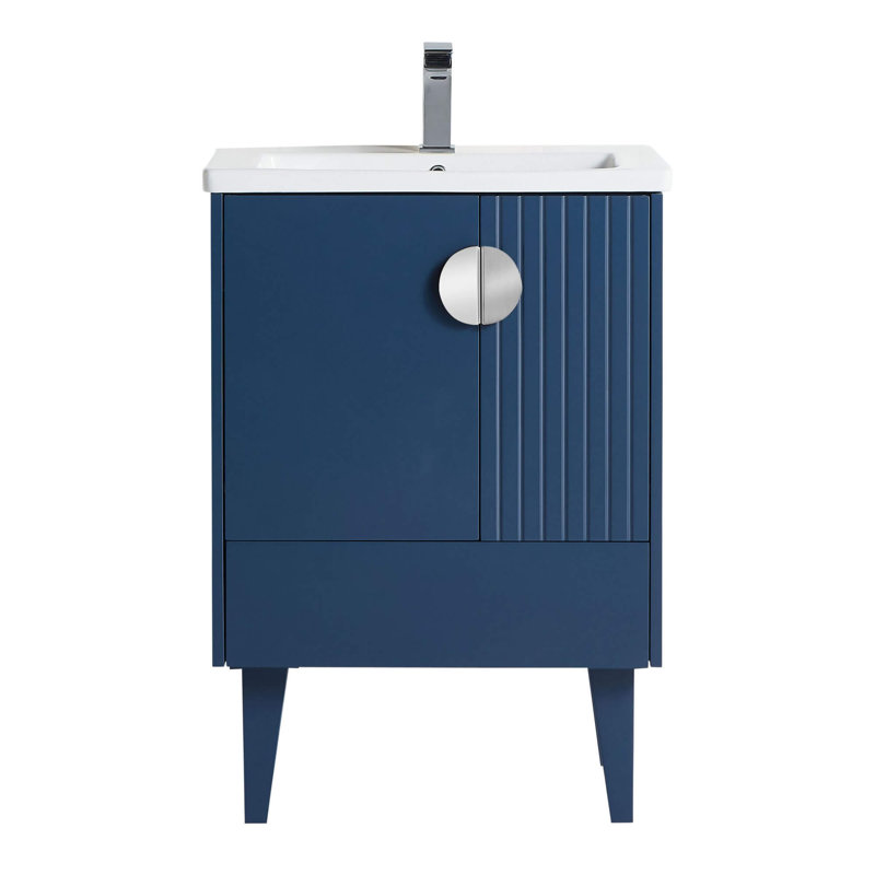 Ensemble de meuble-lavabo simple 24 po Saimah, Bleu marine, Chrome poli