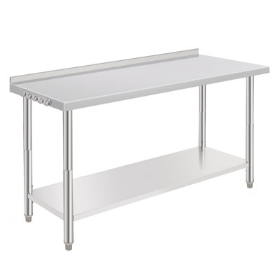 Table de travail en acier inoxydable avec tablettes réglables pour la cuisine, le garage et les projets de bricolage