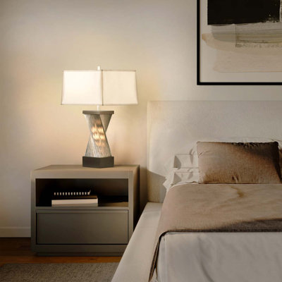 Torque Accent Table Lamp - 24", Espresso Wood & Satin Nickel, Hand-knotted Silvered Strings, Linen