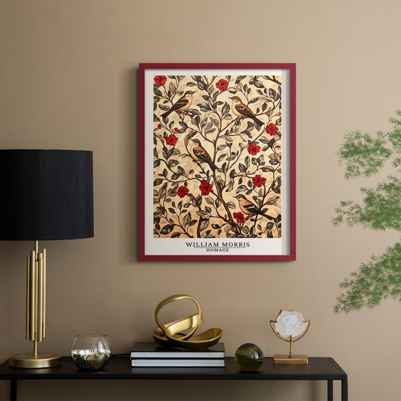 Imprimé encadré en bois massif de la série C de William Morris, H 11 po x l 9 po, Rouge