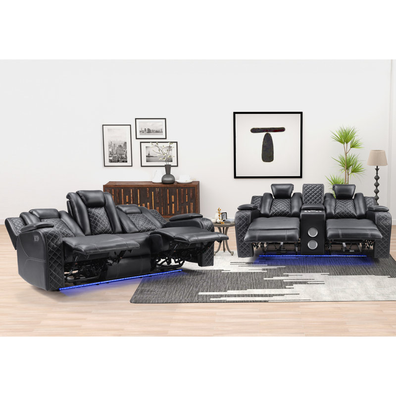 Davarious 2-Piece Faux Leather Power Reclining Living Room Set, Black