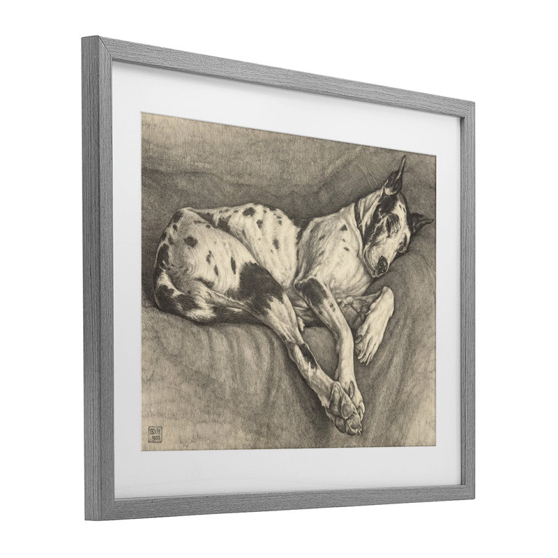 «Sleeping Hound», reproduction d'art sous verre encadrée, design par Bertha Van Hasselt, H 13 po x l 16 po