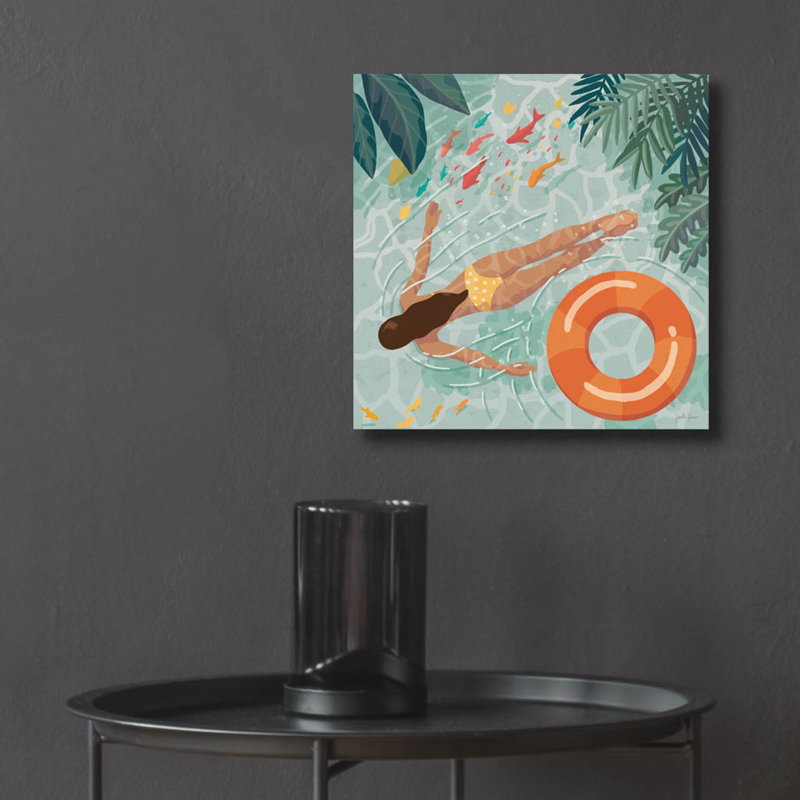 Art mural en verre épique «Beach Babes 4» par Janelle Penner, H 12 po x l 12 po x P 0,13 po