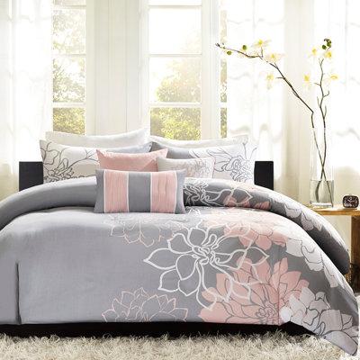 Housse de couette à motif très grand / très grand pour très grand lit 6 pièces, coton à motif floral, coussins décoratifs avec fermeture à boutons, literie lavable à la machine, détails, lavage infroissable, couleurs variées