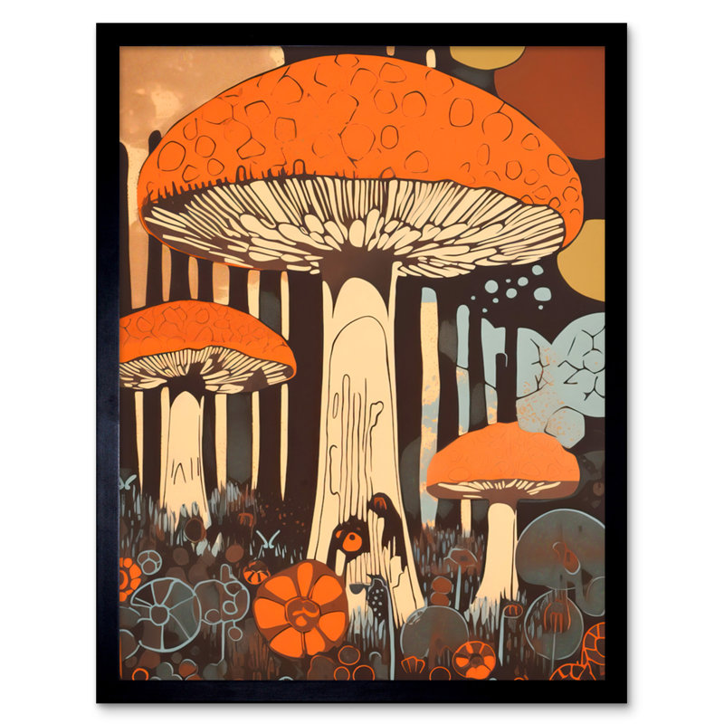 Adeena Mushroom Vintage Large Red Cap Fungi Ehy Aesthetic - Single Picture Frame Print