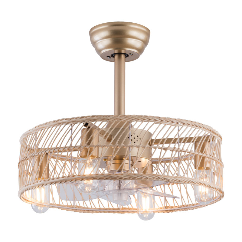 Ventilateur de plafond réversible en cage tissé en bambou 18 po avec luminaire Alynna