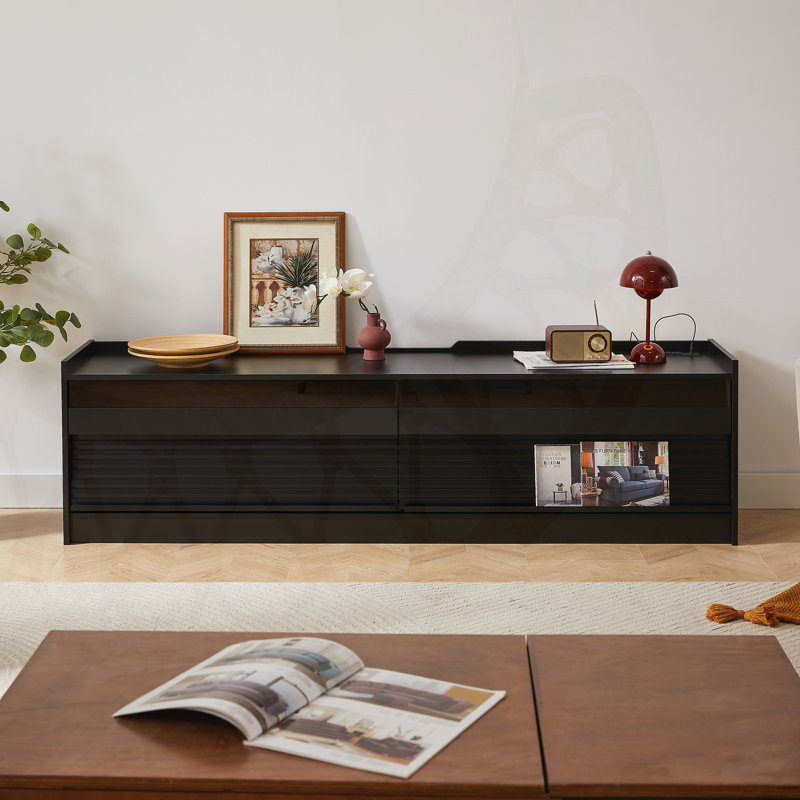 Mirod Modern TV Stand With Ample Storage, Four Drawer Design, Tempered Glass, Built - In Charging Ports And Ambient LED Lighting For Any Decor Style