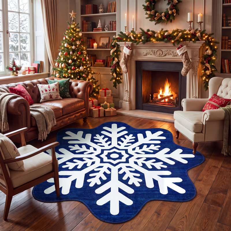 Tapis de Noël lavables, antidérapants, à poils courts et doux, à carreaux, pour salon et chambre., Bleu, 3*3