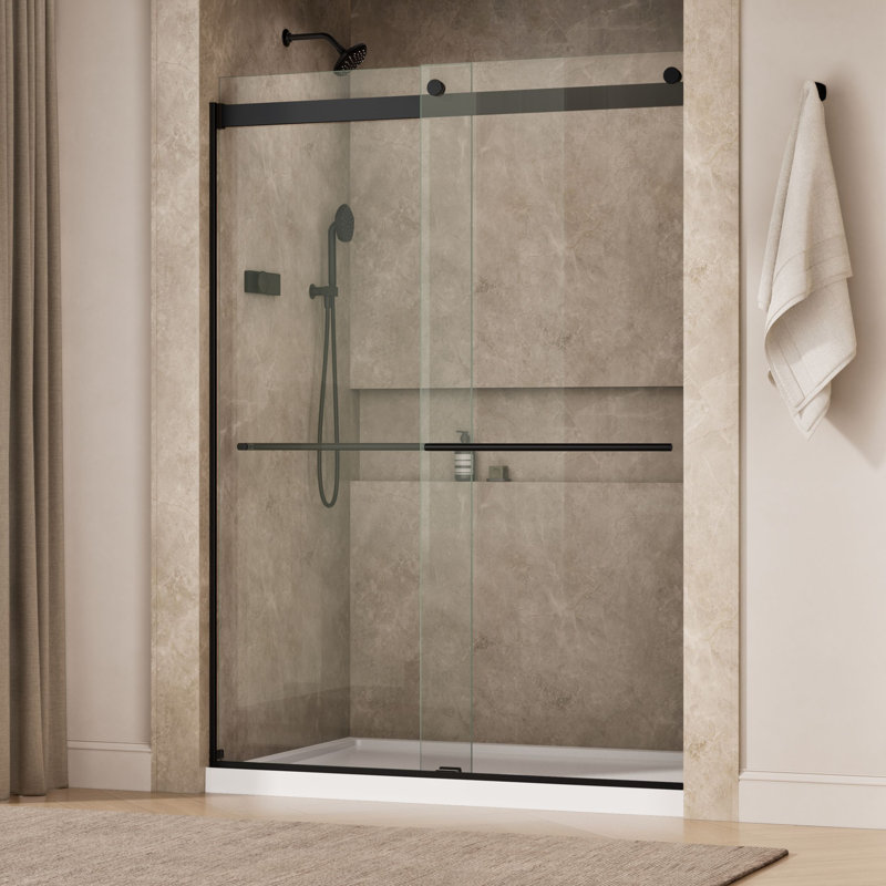 Levity Plus Less Sliding Shower Door, 81-5/8" H x 56-5/8 - 59-5/8" W, With 3/8" Thick Crystal Clear Glass, Black