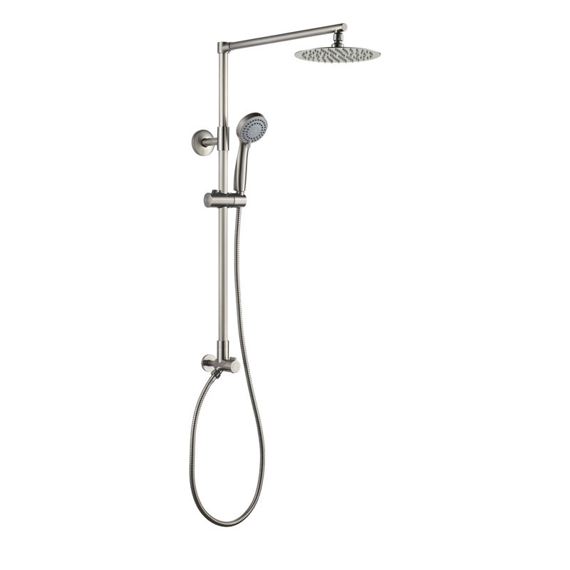 Brushed Nickel Adjustable Height Rain Shower System with Handheld Spray