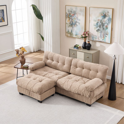Canapé modulaire modulaire avec nuage, siège en forme de L avec repose-pieds, canapé modulaire pour le salon, causeuse en flanelle avancée avec 4 coussins