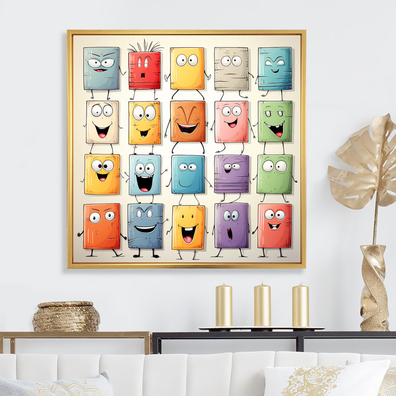 Impression sur toile Popart Collages II - Pop, Cadre flottant doré, H 30 po x l 30 po x P 1,5 po