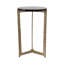 Élégante table d'appoint ronde décorative à dessus en pierre pour le salon - Table d'appoint sculpturale étroite avec base en métal texturé pour le style de la pièce-991265834