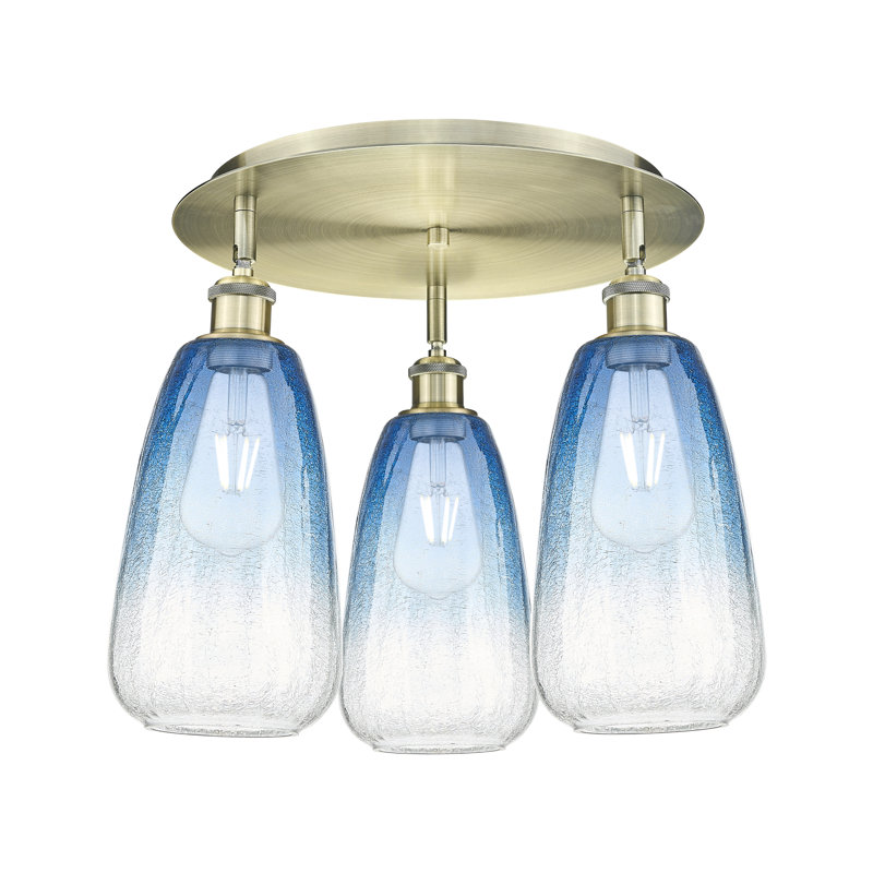 Plafonnier encastré 3 lumières Ballston - Alleva, Bleu saphir, Laiton antique