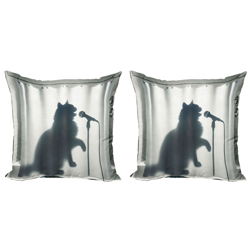 429888_Ambesonne, housse de coussin pour chat, ensemble de 2 ombrages de salle de bain Shadow of a Singing Kitty