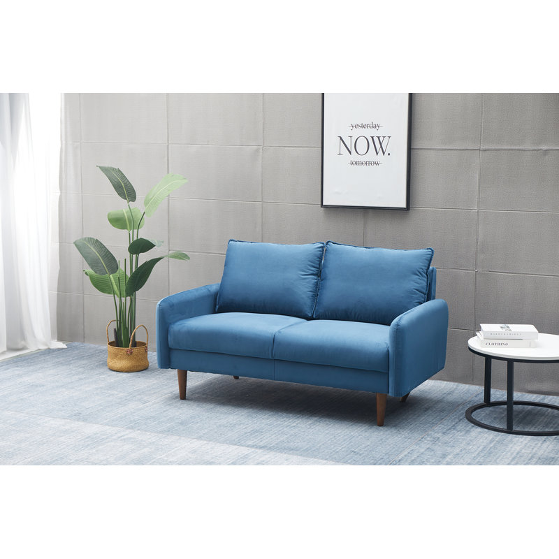 Causeuse de salon en velours Abdur-Rasheed, Velours bleu prussien