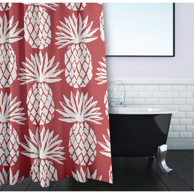 Pineapple Pattern 70" W X 73" H Shower Curtain, Red