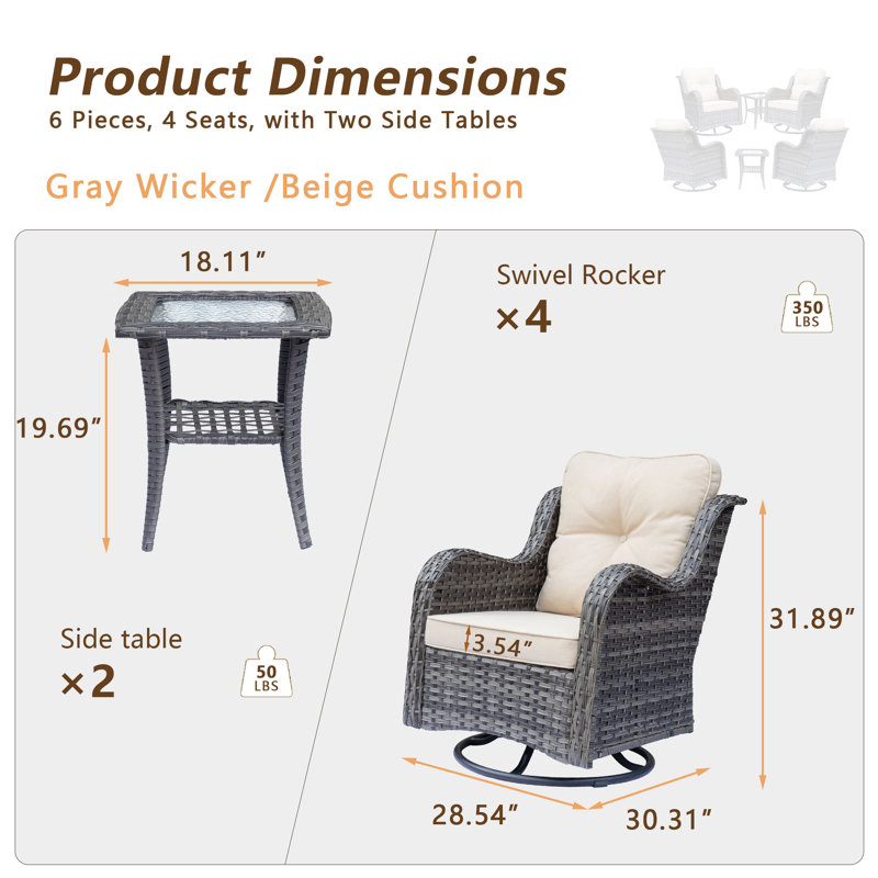 4 - Person Outdoor Seating Group With Cushions, Gray, Beige