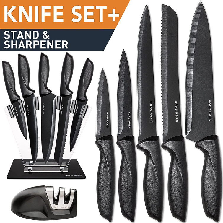 GATESUER 15 Piece High Carbon Stainless Steel Knife Block Set