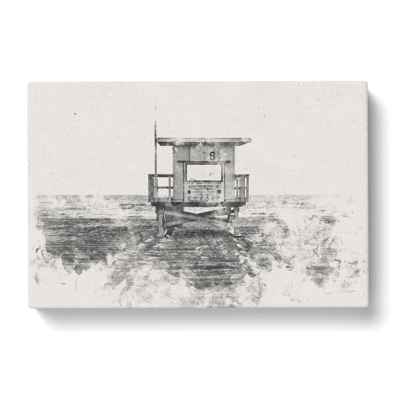 Lifeguard Station upon the Beach Watercolour - Wrapped Canvas, 40cm H x 60cm W x 3cm D