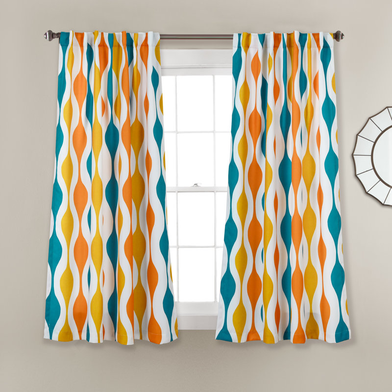 Turquoise and Orange Polyester Blackout Pleated Window Panels