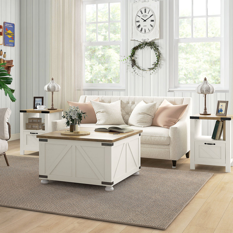 Table de bout avec rangement Christchurch, Blanc, Brun