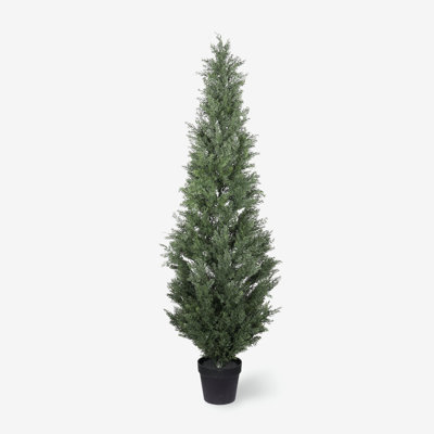 Cyprès artificiel 5 pi dans un pot en plastique noir résistant aux rayons UV, plante d'intérieur topiaire extérieure, décoration de jardin ou d'entrée, 1pc / ensemble