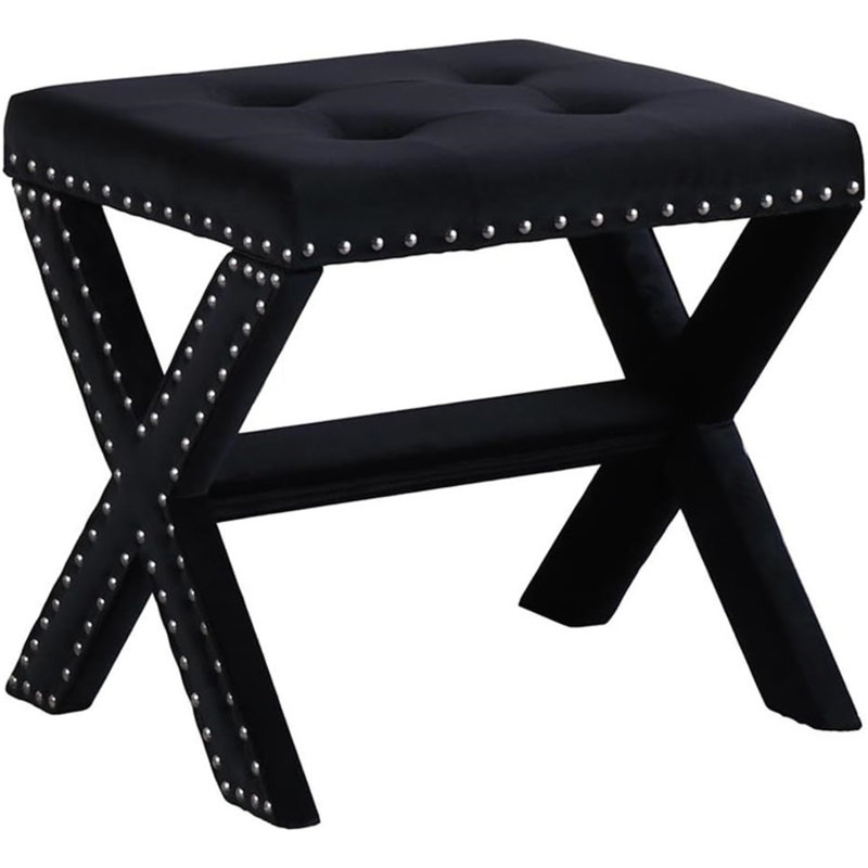 Velvet Upholstered Accent Bench With Nailhead Trim, Black
