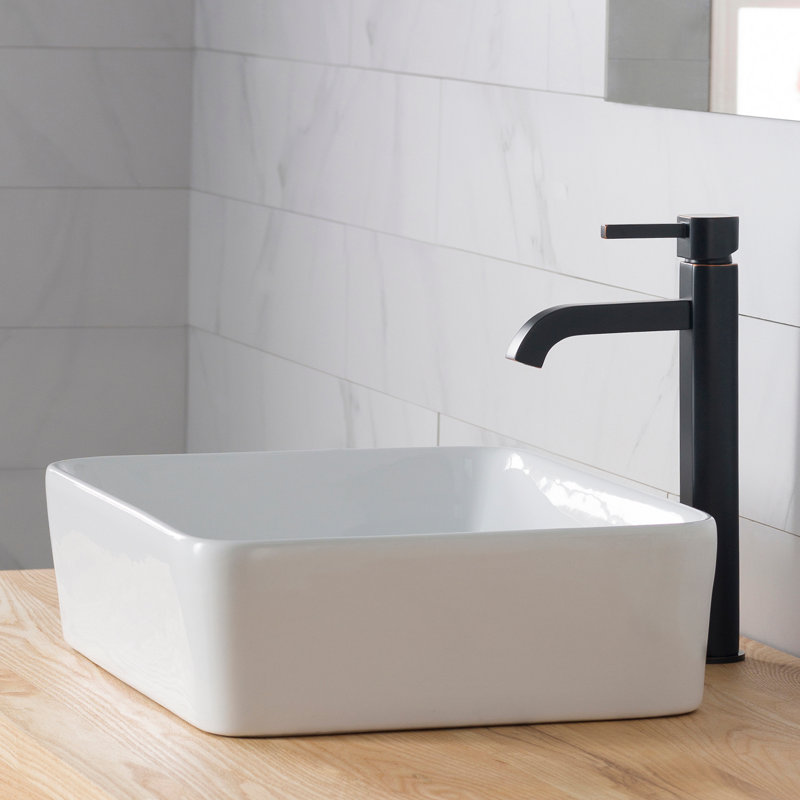 Ceramic Rectangular Vessel Bathroom Sink with Faucet, Oil Rubbed Bronze